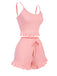 Pink 1930s Scoop Spaghetti Straps Sleepwear Set