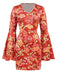 Orange 1960s Bell Sleeves Floral Dress