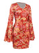 Orange 1960s Bell Sleeves Floral Dress