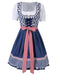 2PCS Blue 1950s Oktoberfest Puff White Top & Gingham Dress & Apron