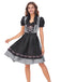 2PCS Black 1950s Oktoberfest Puff Sleeves Gingham Dress with Apron