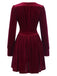 Wine Red 1940s Solid V-Neck Velvet Party Dress