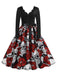 Black 1950s Halloween Roses Skull Petal Collar Dress