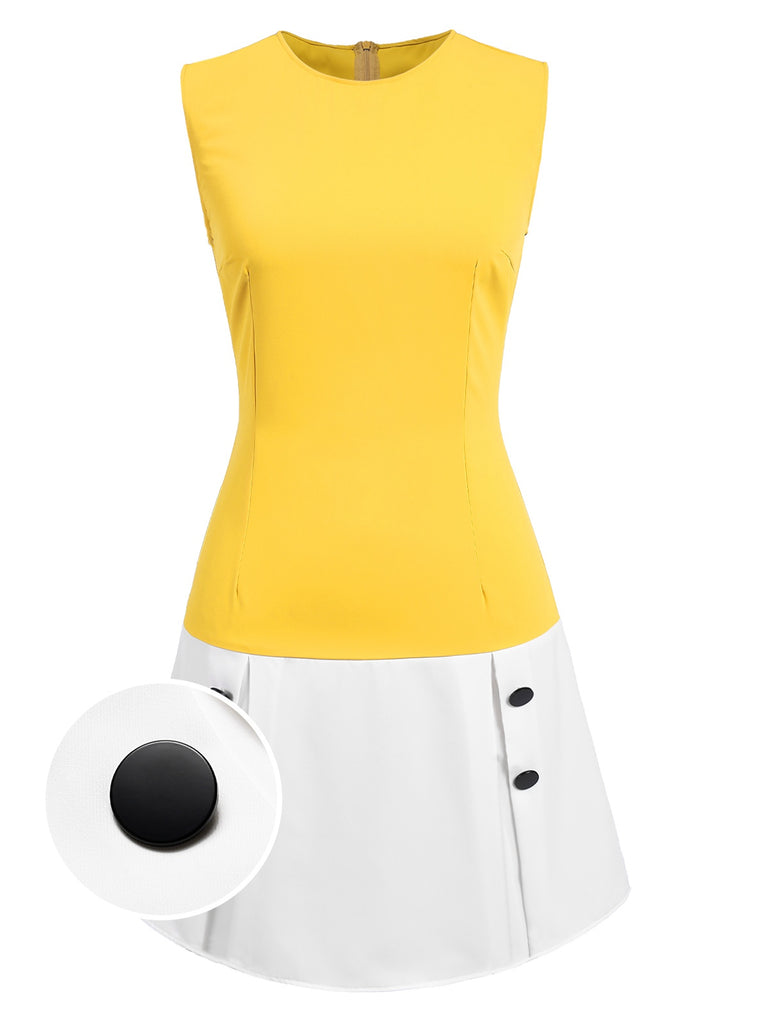 [Pre-Sale] Yellow & White 1970s Color Block Mod Dress