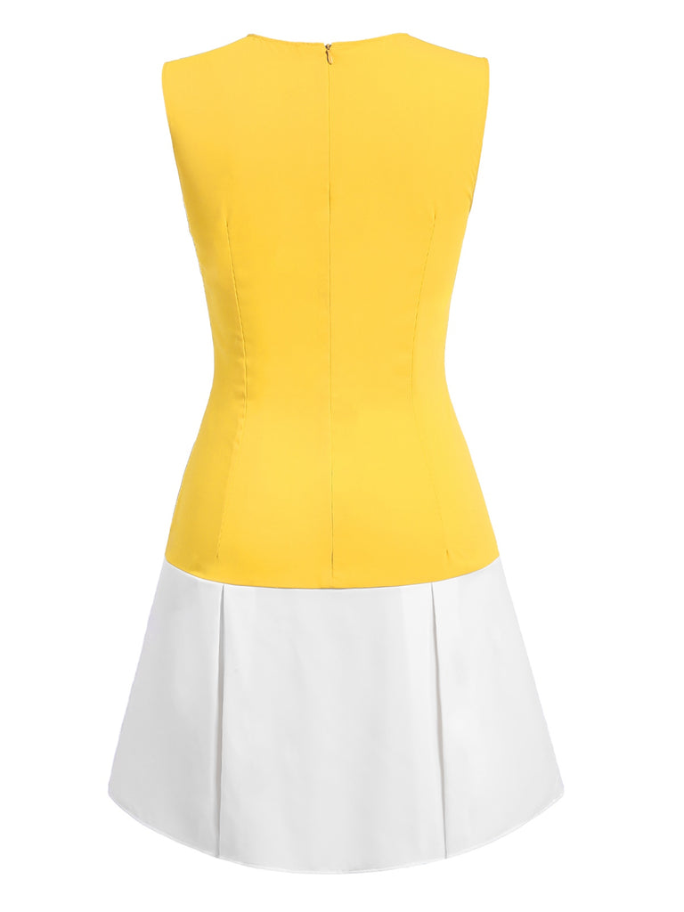 [Pre-Sale] Yellow & White 1970s Color Block Mod Dress