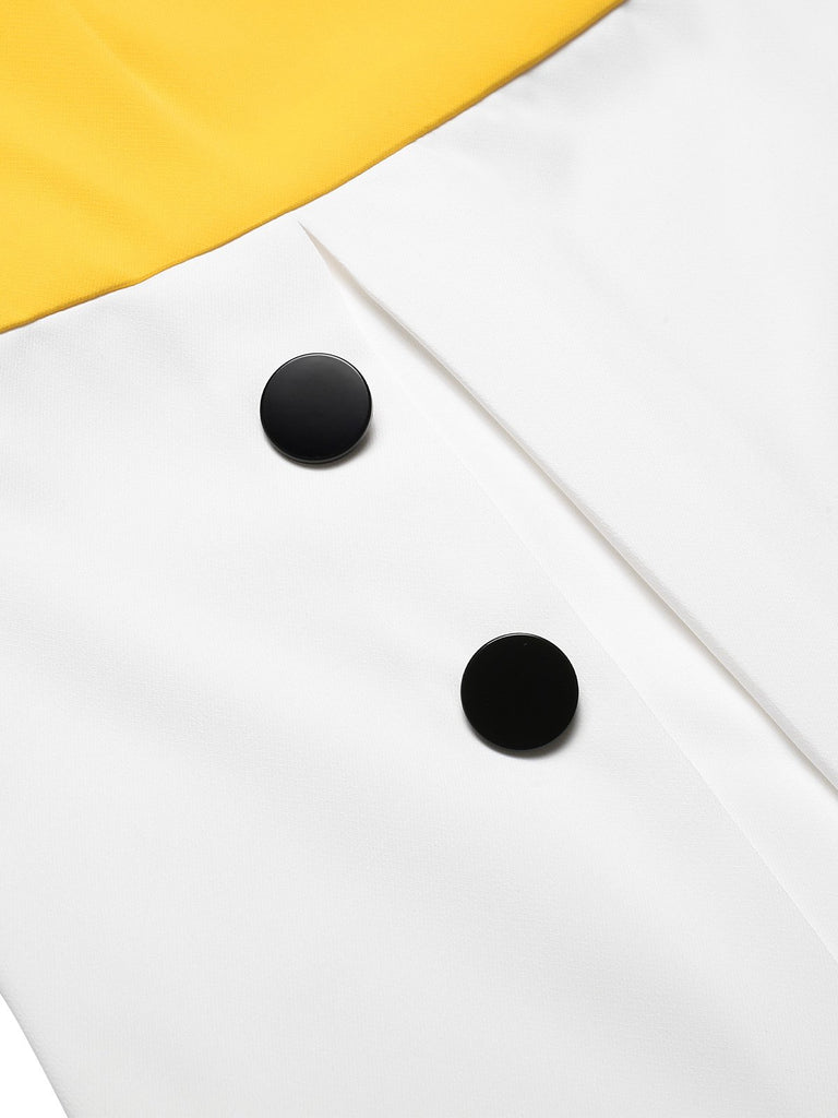 [Pre-Sale] Yellow & White 1970s Color Block Mod Dress