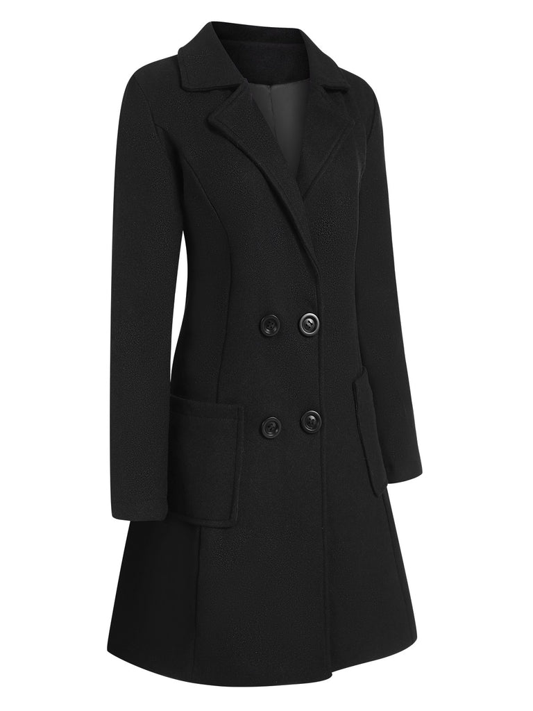 1950s Solid Double Breasted Lapel Skater Coat Retro Stage