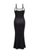 Black 1930s Skeleton Slit Spaghetti Straps Dress