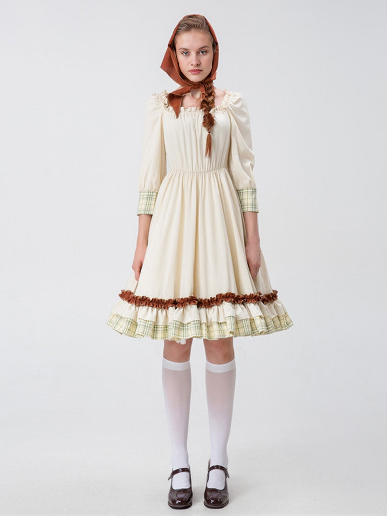 2PCS Multicolor 1950s Oktoberfest Puff Sleeves Dress