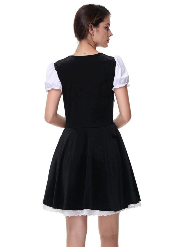 1950s Oktoberfest Puff Sleeves Solid Dress