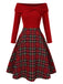 Red 1950s Christmas Off Shoulder Tartan Dress