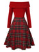 Red 1950s Christmas Off Shoulder Tartan Dress