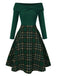 Red 1950s Christmas Off Shoulder Tartan Dress