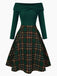 [Pre-Sale] Green 1950s Christmas Off Shoulder Tartan Dress