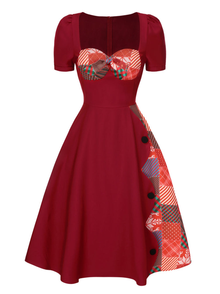 [Pre-Sale] Red 1950s Christmas Sweetheart Patchwork Dress