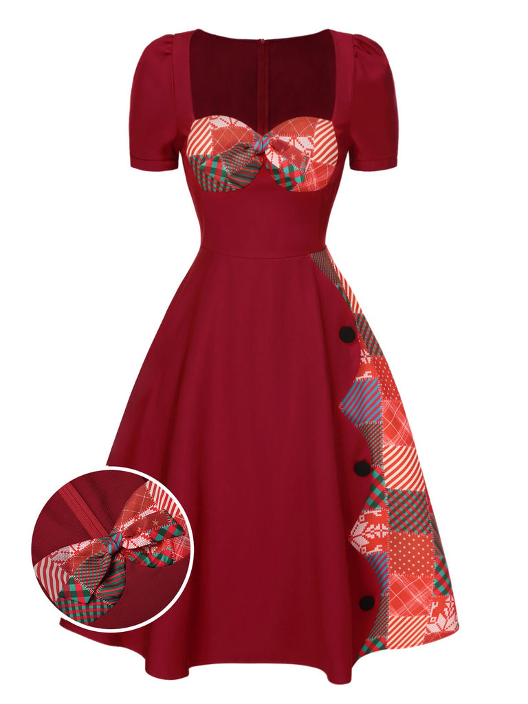 [Pre-Sale] Red 1950s Christmas Sweetheart Patchwork Dress