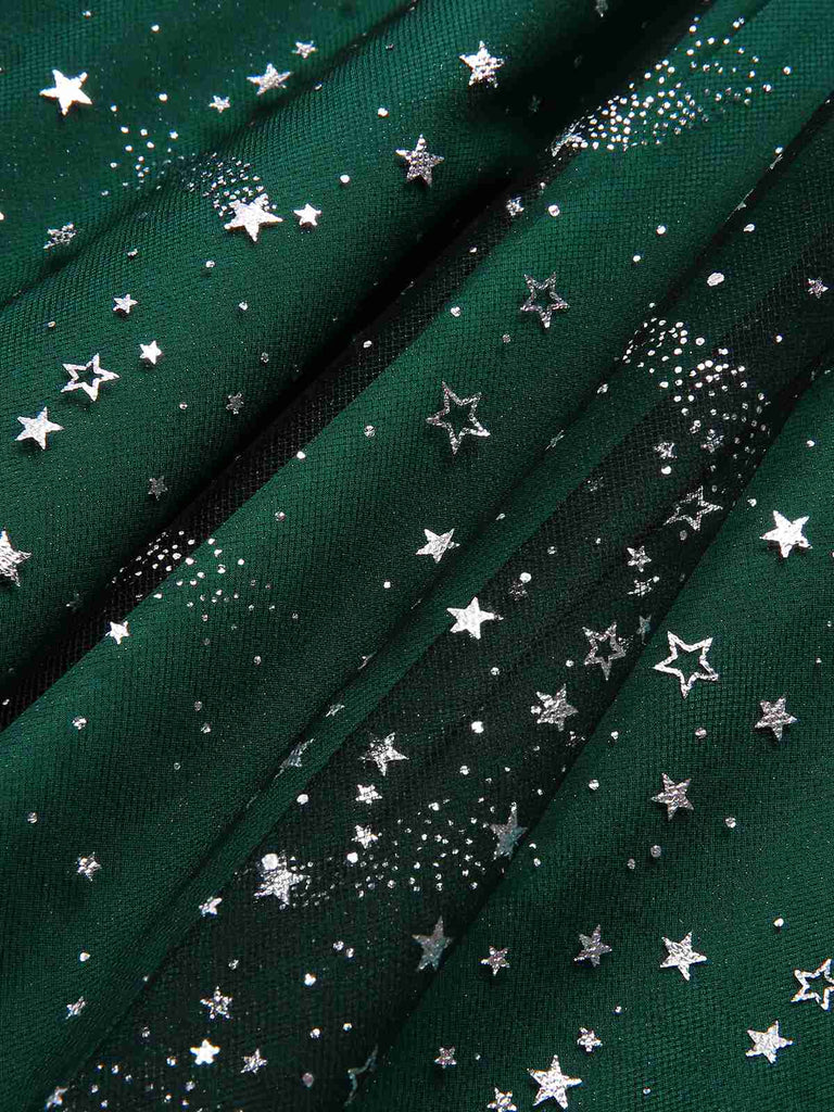 [Pre-Sale] Black & Green 1950s Stars Mesh Velvet Dress