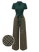 [Pre-Sale] Green 1930s Plaid Kyhole Neck Belted Jumpsuit