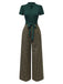 Green 1930s Plaid Keyhole Neck Belted Jumpsuit