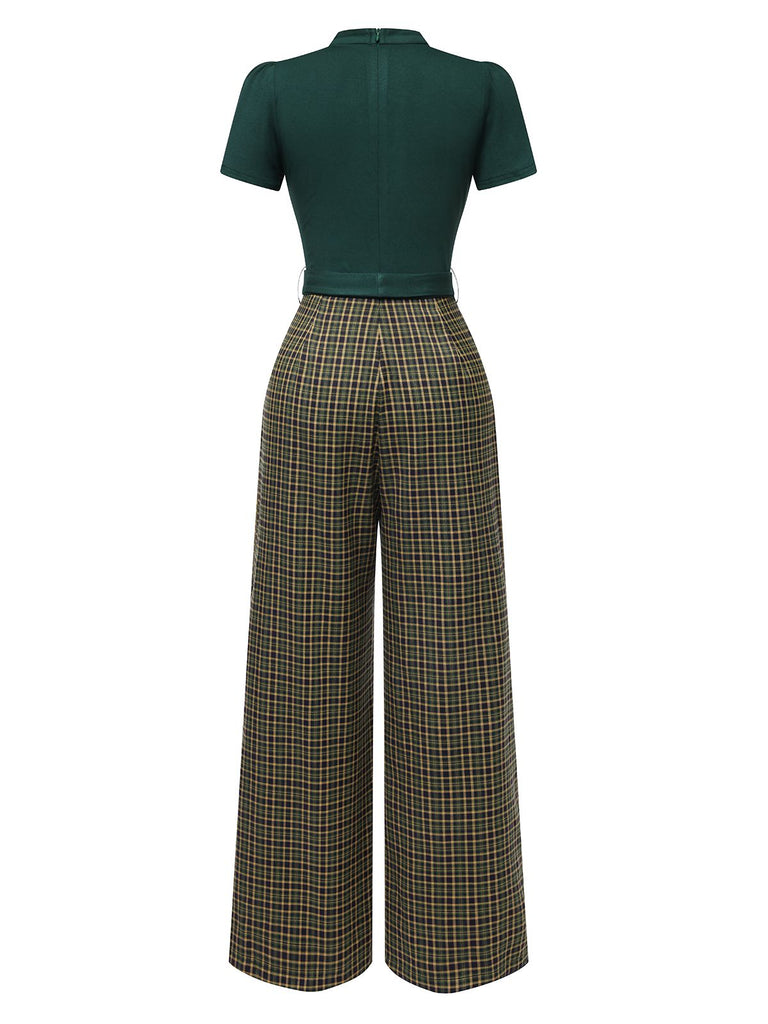 [Pre-Sale] Yellow 1930s Plaid Keyhole Neck Belted Jumpsuit