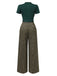 [Pre-Sale] Green 1930s Plaid Kyhole Neck Belted Jumpsuit