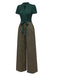 Green 1930s Plaid Keyhole Neck Belted Jumpsuit