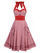 Red 1950s Gingham Plaid Halter Dress