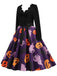 Black 1950s Halloween Pumpkin Ghost Petal Collar Dress