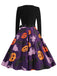 Black 1950s Halloween Pumpkin Ghost Petal Collar Dress