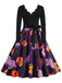 Black 1950s Halloween Pumpkin Ghost Petal Collar Dress