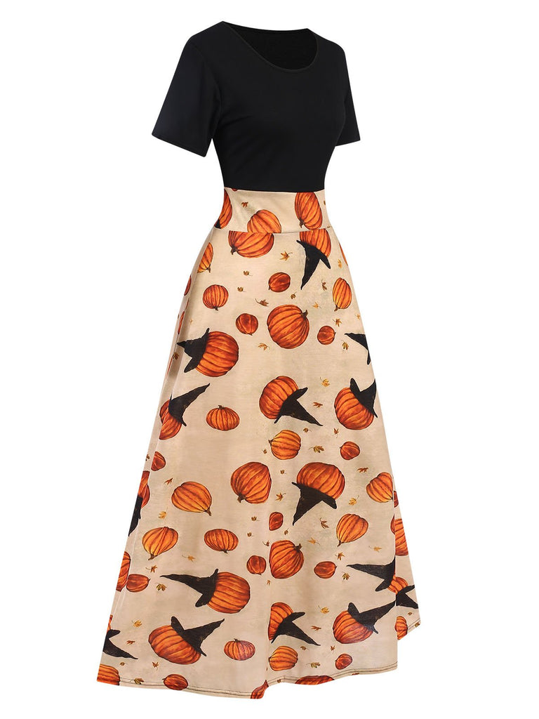 Multicolor 1950s Halloween Pumpkin Patchwork Dress