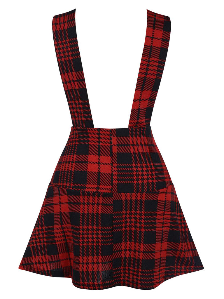 Red 1980s Scottich Plaid Overall skirt