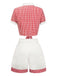 [Pre-Sale] 2PCS Red 1930s Lapel Plaid Top&Pleated Shorts