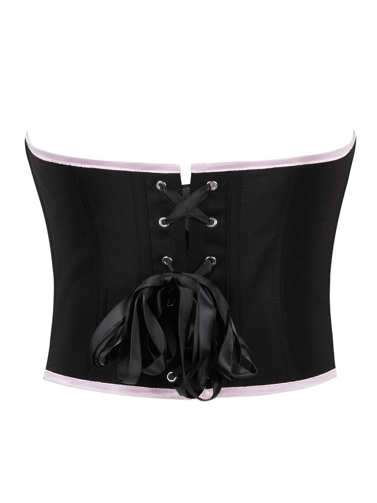 Black 1980s Steampunk Bowknots Bandeau Corset