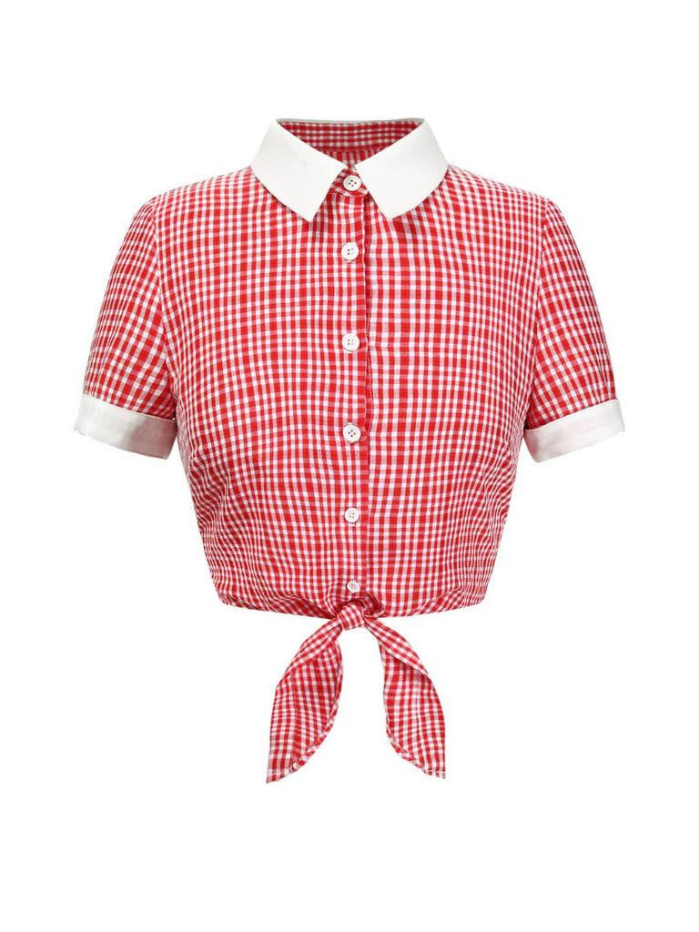 [Pre-Sale] Red 1930s Lapel Gingham Plaid Top