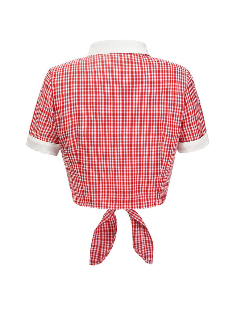 [Pre-Sale] Red 1930s Lapel Gingham Plaid Top