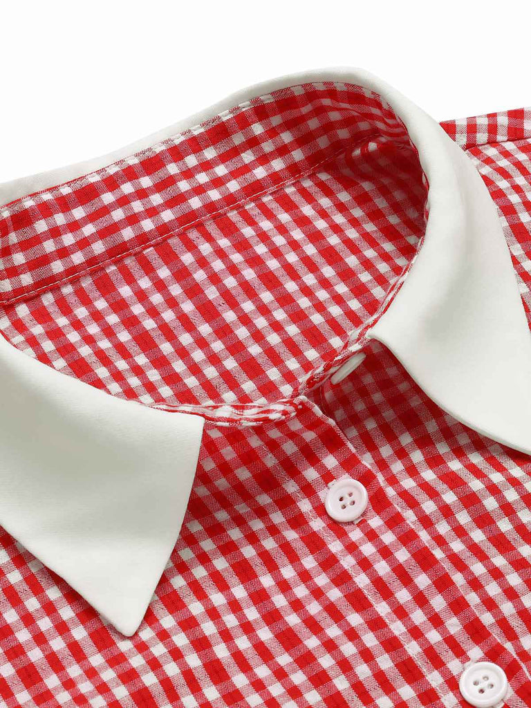 [Pre-Sale] Red 1930s Lapel Gingham Plaid Top