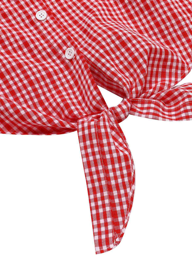 [Pre-Sale] Red 1930s Lapel Gingham Plaid Top