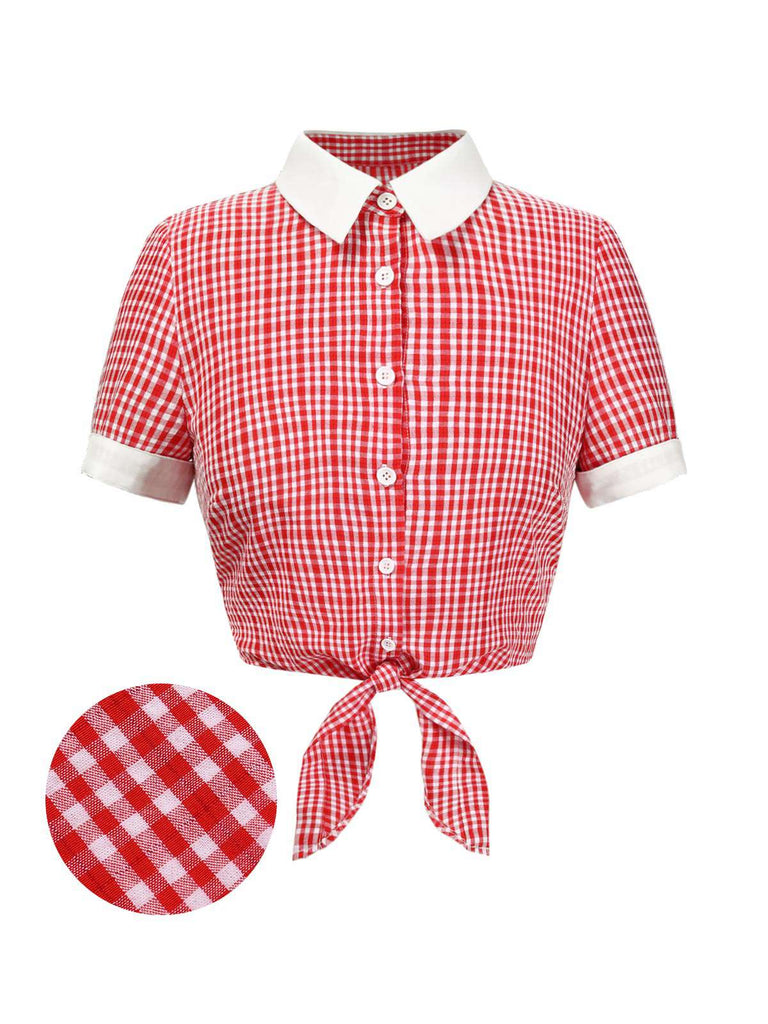 [Pre-Sale] 2PCS Red 1930s Lapel Plaid Top&Pleated Shorts