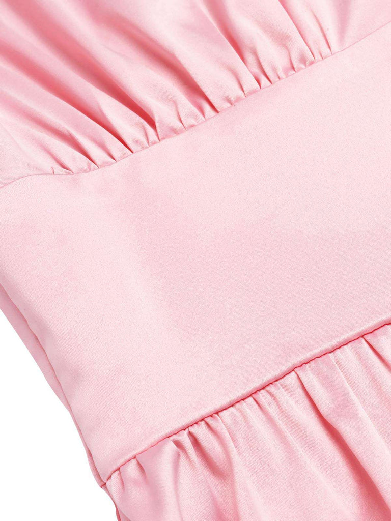 [Pre-Sale] Pale Pink 1950s Solid Stand Collar Satin Dress