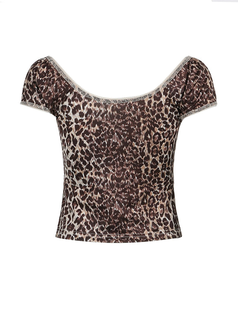 Brown 1980s Leopard Deep V-Neck Tank Top