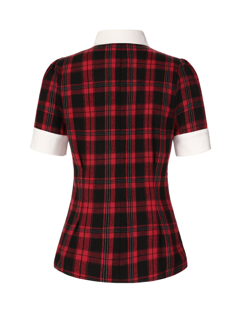 [Pre-Sale] Red 1930s Shirt Collar Gingham Plaid Top