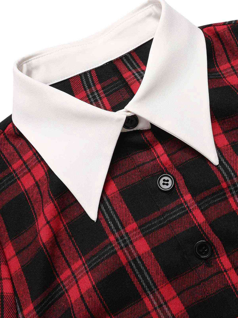 [Pre-Sale] Red 1930s Shirt Collar Gingham Plaid Top