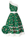 Green 1950s Candy Cane One-Shoulder Dress