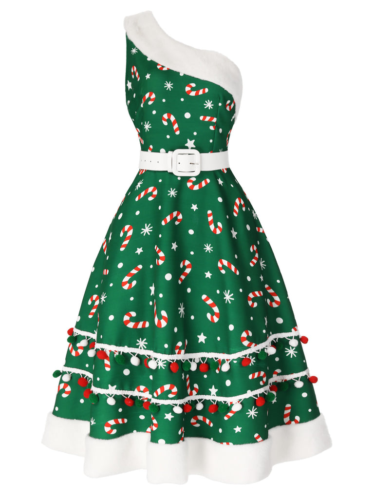 [Pre-Sale] Red 1950s Candy Cane One-Shoulder Dress