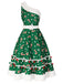 Green 1950s Candy Cane One-Shoulder Dress