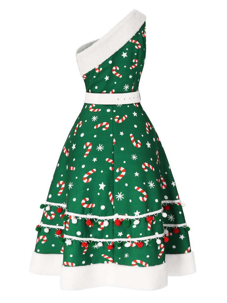 [Pre-Sale] Red 1950s Candy Cane One-Shoulder Dress