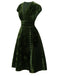 [Pre-Sale] Green 1940s Deep V-Neck Pearl Velvet Dress