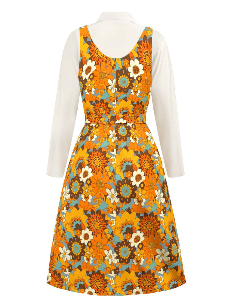 [Pre-Sale] Orange 1960s Peter Pan Collar Floral Dress