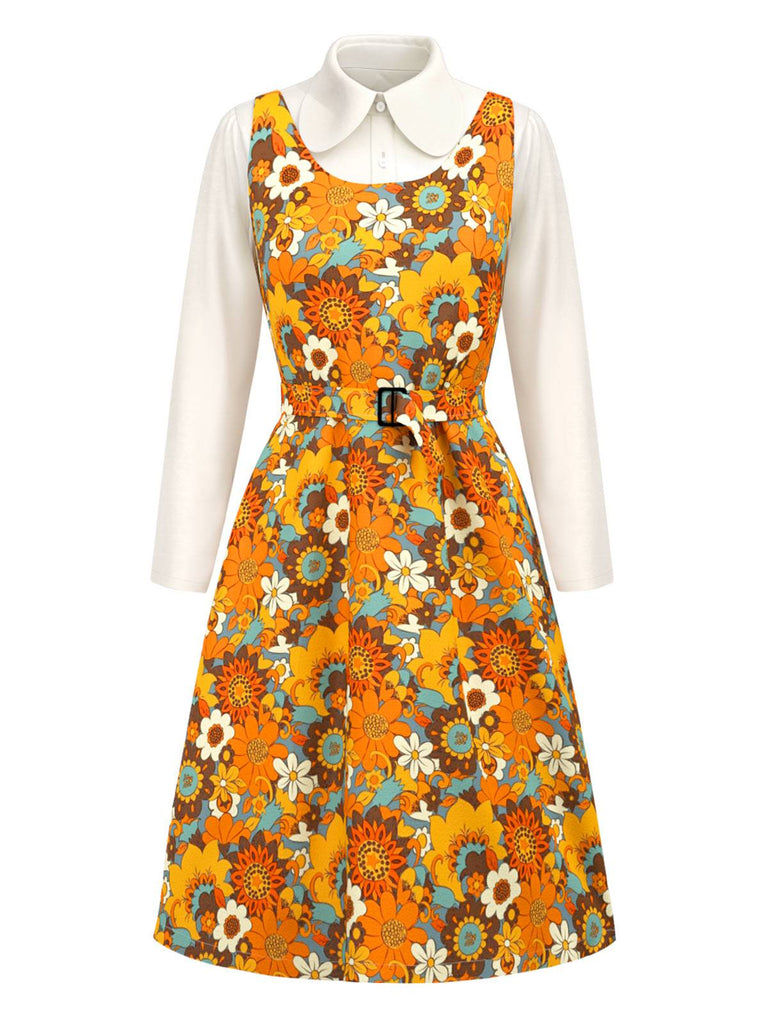 [Pre-Sale] Orange 1960s Peter Pan Collar Floral Dress